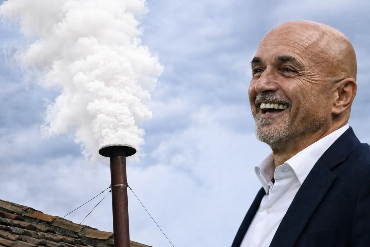 Spalletti, allenatore della Juve, di fianco ad una fumata bianca